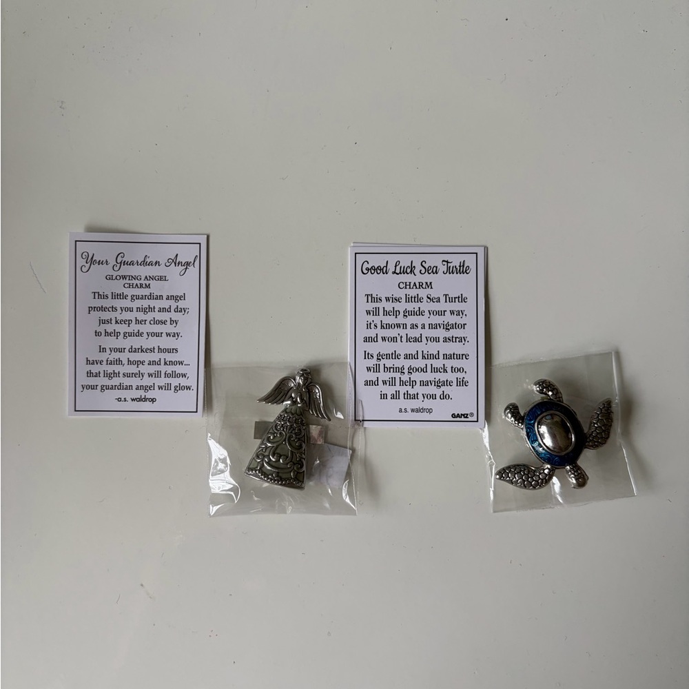 Silver Guardian Angel and Sea Turtle Charms
